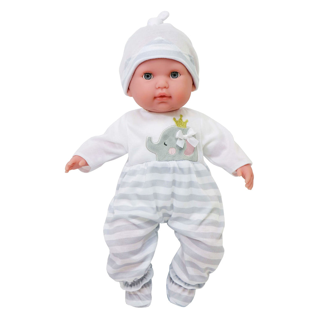 Gray Striped Long Onesie Doll Outfit with Headband and Booties – Fits 14-16 Inch Baby Dolls