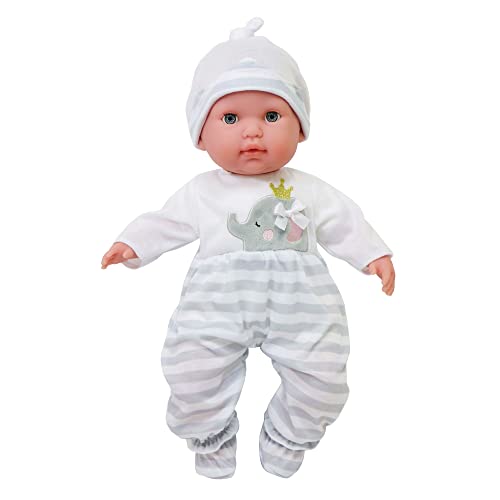 Gray Striped Long Onesie Doll Outfit with Headband and Booties – Fits 14-16 Inch Baby Dolls
