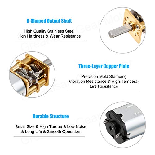 Greartisan 6V N20 Micro Geared Motor 1500RPM 1:10 Ratio Metal Gearbox for DIY