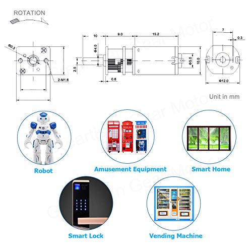 Greartisan 6V N20 Micro Geared Motor 1500RPM 1:10 Ratio Metal Gearbox for DIY