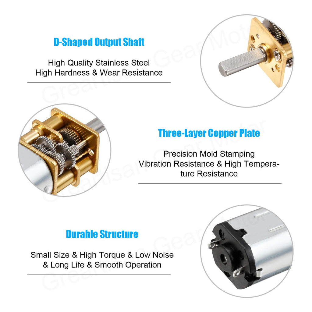 Greartisan N20 DC 12V 600RPM Gear Motor with Metal Gearbox for DIY Robotics