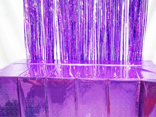 GREATRIL Purple Disposable Tablecloth 54x108 Inches 2-Pack - Shiny Rectangular Party Table Cover for Mermaid, Birthday, Graduation Decor