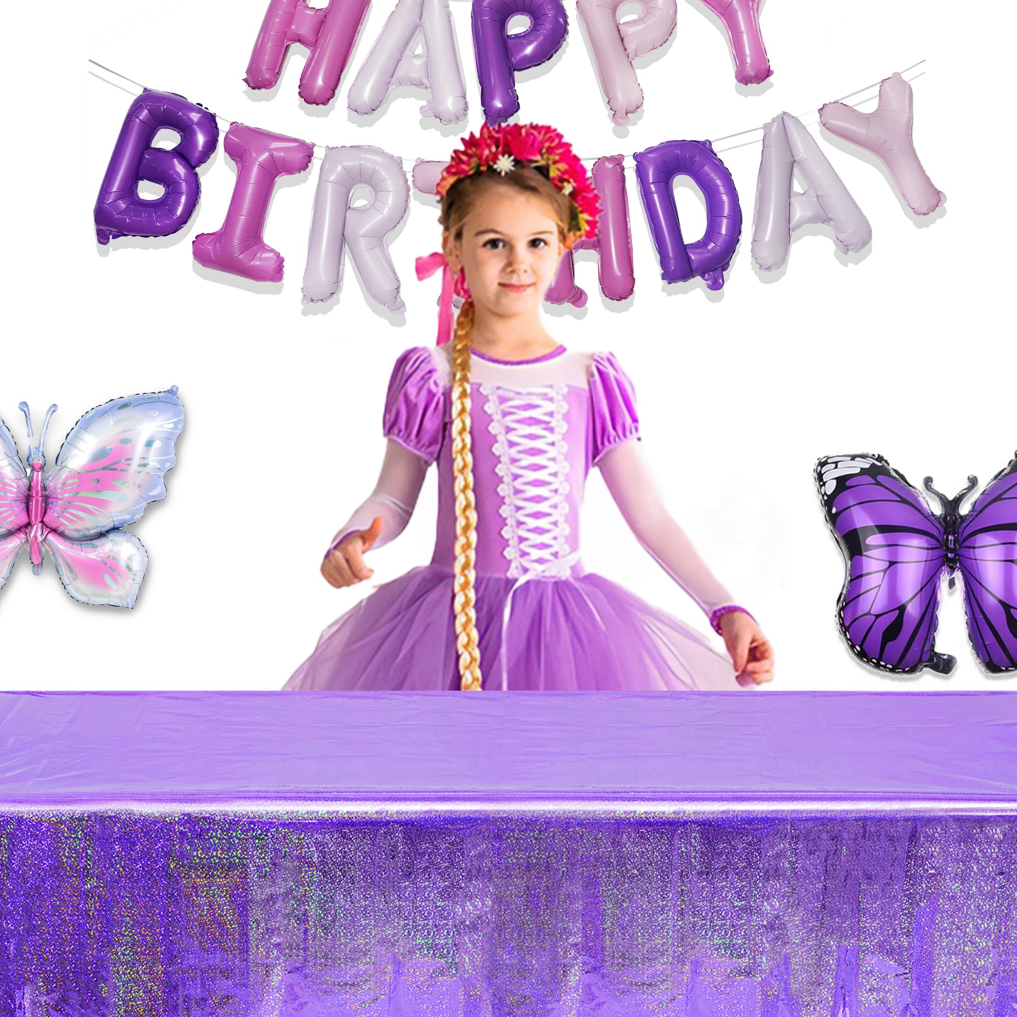 GREATRIL Purple Disposable Tablecloth 54x108 Inches 2-Pack - Shiny Rectangular Party Table Cover for Mermaid, Birthday, Graduation Decor
