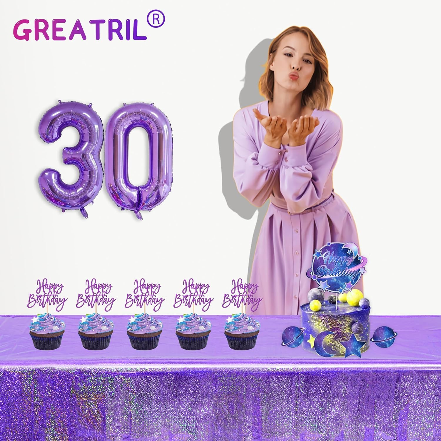 GREATRIL Purple Disposable Tablecloth 54x108 Inches 2-Pack - Shiny Rectangular Party Table Cover for Mermaid, Birthday, Graduation Decor