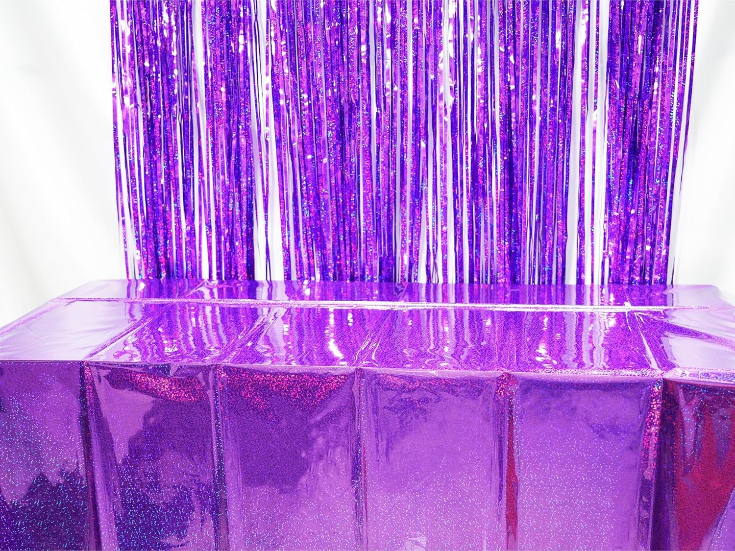 GREATRIL Purple Disposable Tablecloth 54x108 Inches 2-Pack - Shiny Rectangular Party Table Cover for Mermaid, Birthday, Graduation Decor
