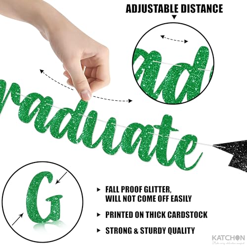 Green and Black Graduation Banner 10ft - Pre-Assembled Glitter Banner with 2026 Cap Garland by KatchOn