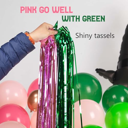 Green and Pink Balloon Garland Arch Kit, 120 Pieces with Wizard Hat Crown Mylar Balloons - Witch Themed Party Decoration