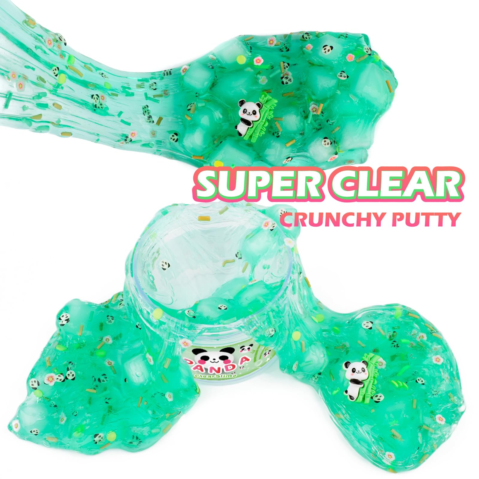 Green Clear Slime with Jelly Cubes and Charms – Crunchy Sensory Toy for Kids