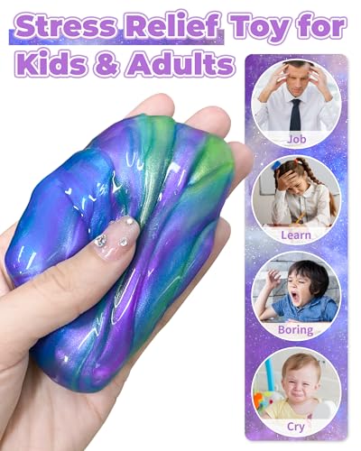 Greingways 5 Pack Prefilled Easter Eggs Galaxy Slime Toys - Blue, Purple, Green - Non-Toxic, Reusable Stress Relief Egg Fillers for Kids and Teens