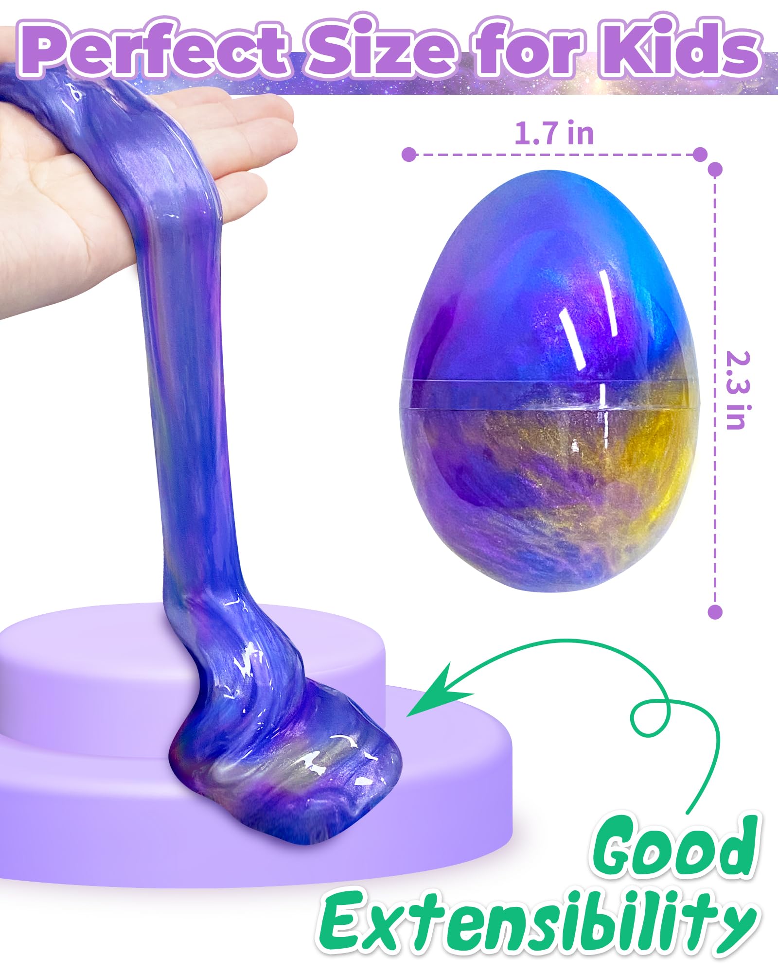 Greingways 5-Pack Prefilled Galaxy Slime Eggs – Blue, Purple & Gold Easter Basket Stuffers for Kids