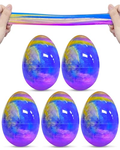 Greingways 5-Pack Prefilled Galaxy Slime Eggs – Blue, Purple & Gold Easter Basket Stuffers for Kids
