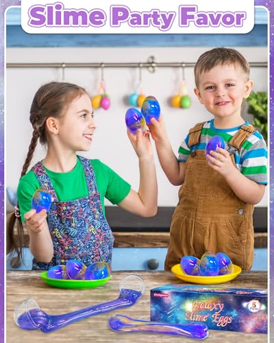 Greingways 5-Pack Prefilled Galaxy Slime Eggs – Blue, Purple & Gold Easter Basket Stuffers for Kids