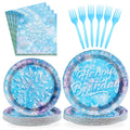 Grencian 96-Piece Frozen Party Tableware Set – Disposable Plates, Napkins & Forks for Winter Wonderland Themes, Serves 24