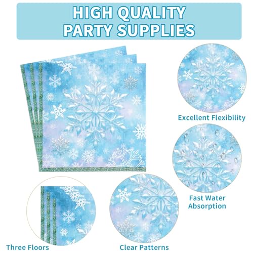 Grencian 96-Piece Frozen Party Tableware Set – Disposable Plates, Napkins & Forks for Winter Wonderland Themes, Serves 24