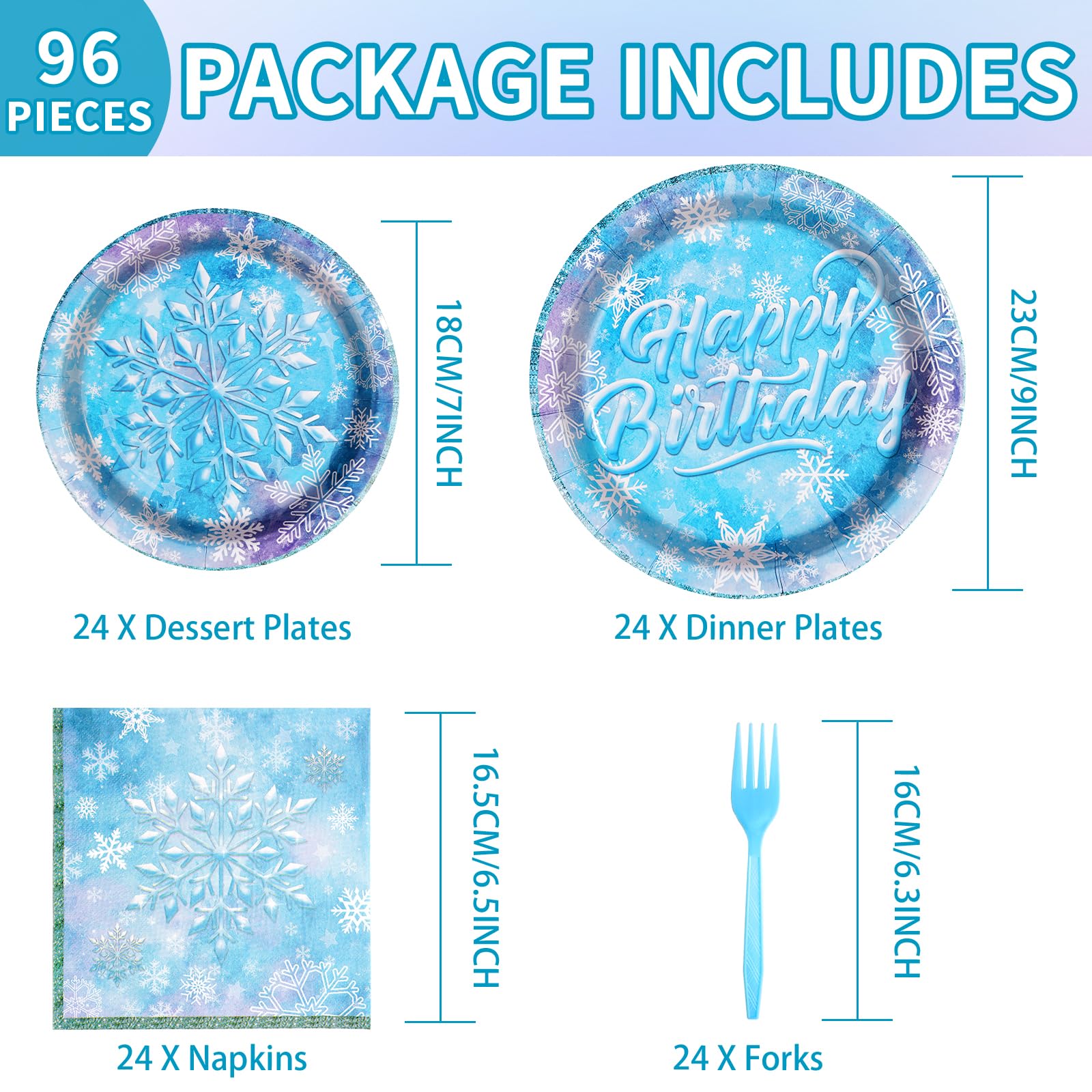 Grencian 96-Piece Frozen Party Tableware Set – Disposable Plates, Napkins & Forks for Winter Wonderland Themes, Serves 24