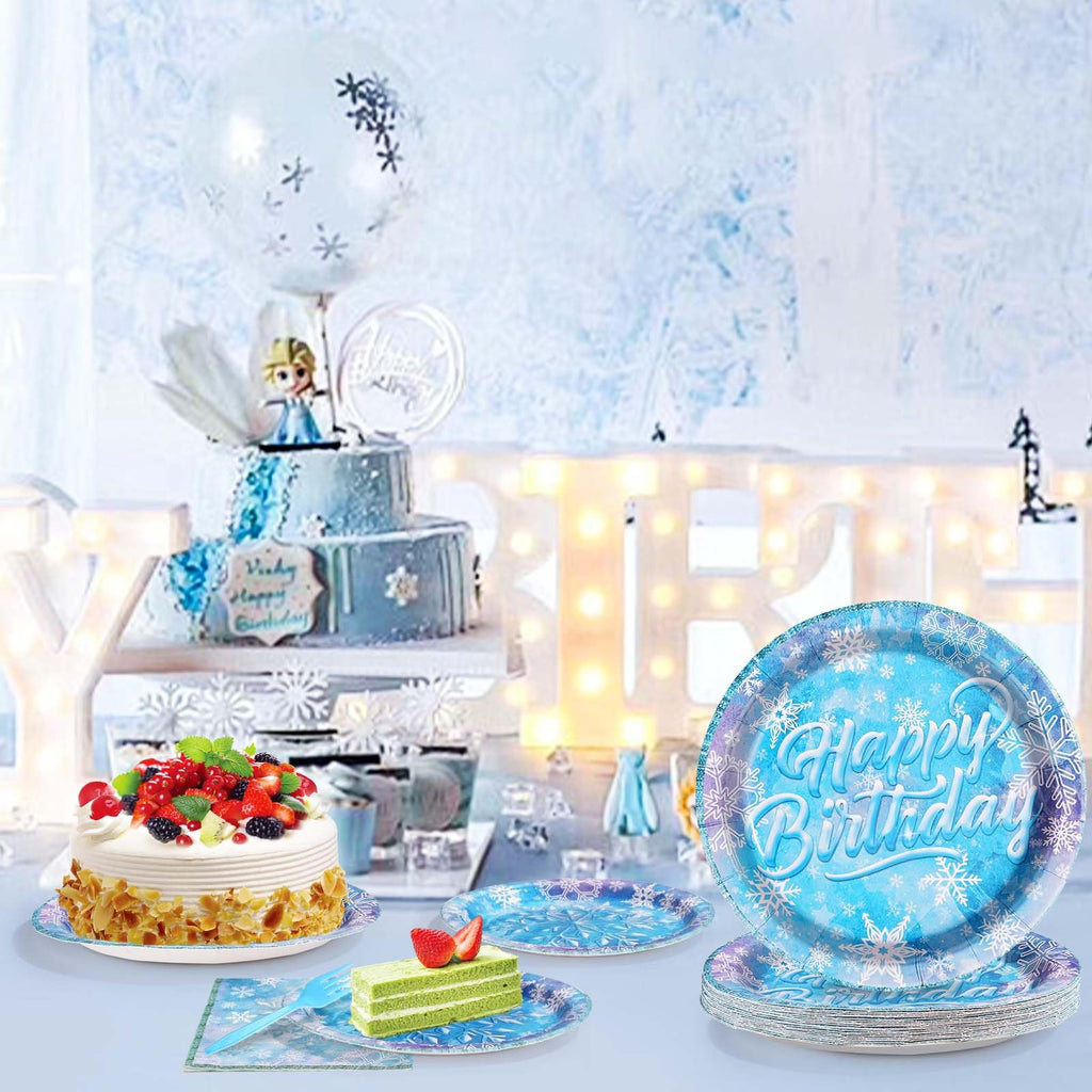 Grencian 96-Piece Frozen Party Tableware Set – Disposable Plates, Napkins & Forks for Winter Wonderland Themes, Serves 24