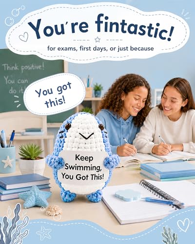 Grepacs Handmade Crochet Emotional Support Shark – Encouragement Gift for Graduation, Office Desk Decor, Birthday