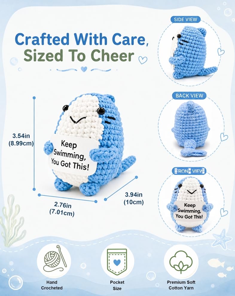 Grepacs Handmade Crochet Emotional Support Shark – Encouragement Gift for Graduation, Office Desk Decor, Birthday