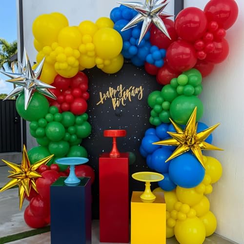 GRESATEK Red Yellow Blue Balloon Garland Kit with Gold Accents for Carnival Circus Parties