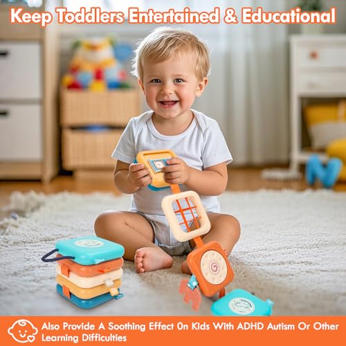 GRESEESM Montessori Busy Board for 1 Year Old – Sensory Travel Toy with 7 Activities, Safe & Portable