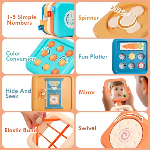 GRESEESM Montessori Busy Board for 1 Year Old – Sensory Travel Toy with 7 Activities, Safe & Portable