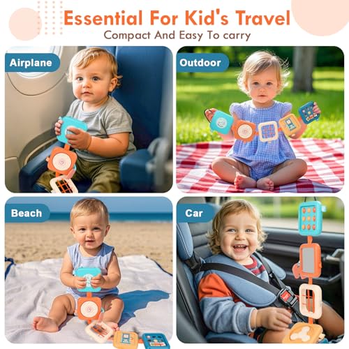 GRESEESM Montessori Busy Board for 1 Year Old – Sensory Travel Toy with 7 Activities, Safe & Portable