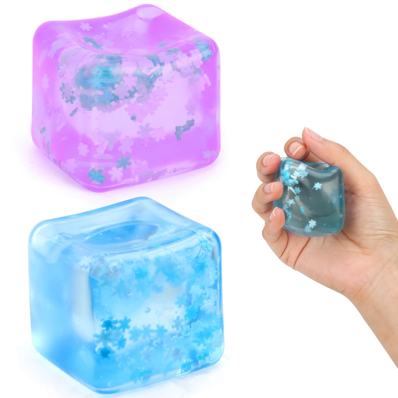 Gretex 2-Pack Squishy Ice Cube Stress Balls – Blue & Purple Sensory Fidget Toys for All Ages