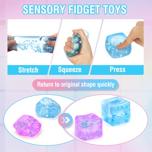 Gretex 2-Pack Squishy Ice Cube Stress Balls – Blue & Purple Sensory Fidget Toys for All Ages