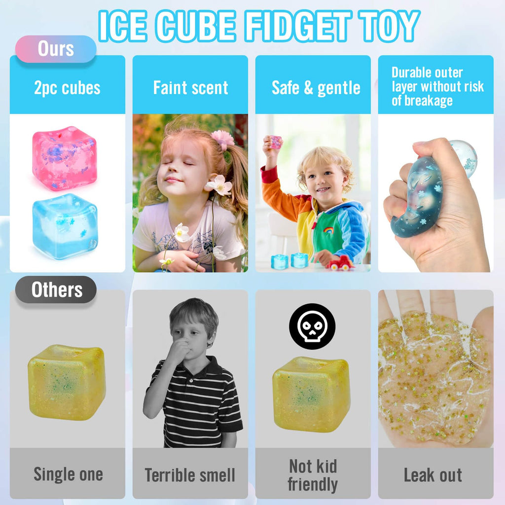 Gretex 2-Pack Squishy Stress Cubes – Soft Fidget Ice Cube Toys with Snowflakes & Fragrance for Kids, Teens, Adults