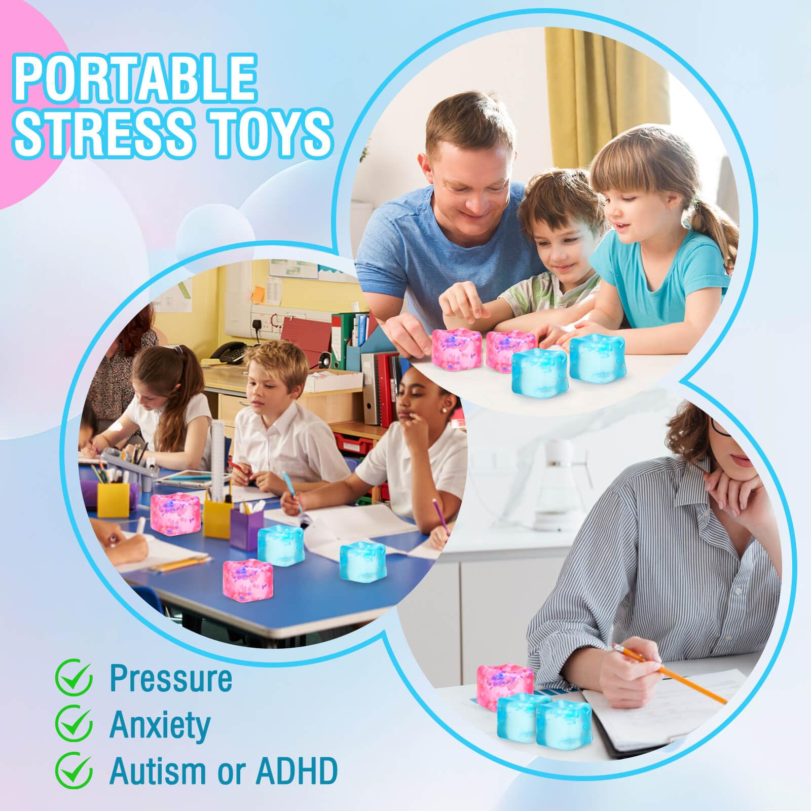 Gretex 2-Pack Squishy Stress Cubes – Soft Fidget Ice Cube Toys with Snowflakes & Fragrance for Kids, Teens, Adults