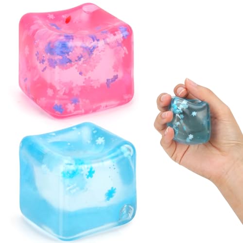 Gretex 2-Pack Squishy Stress Cubes – Soft Fidget Ice Cube Toys with Snowflakes & Fragrance for Kids, Teens, Adults