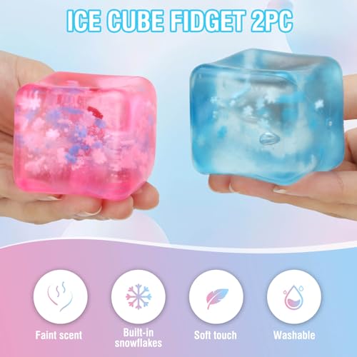 Gretex 2-Pack Squishy Stress Cubes – Soft Fidget Ice Cube Toys with Snowflakes & Fragrance for Kids, Teens, Adults