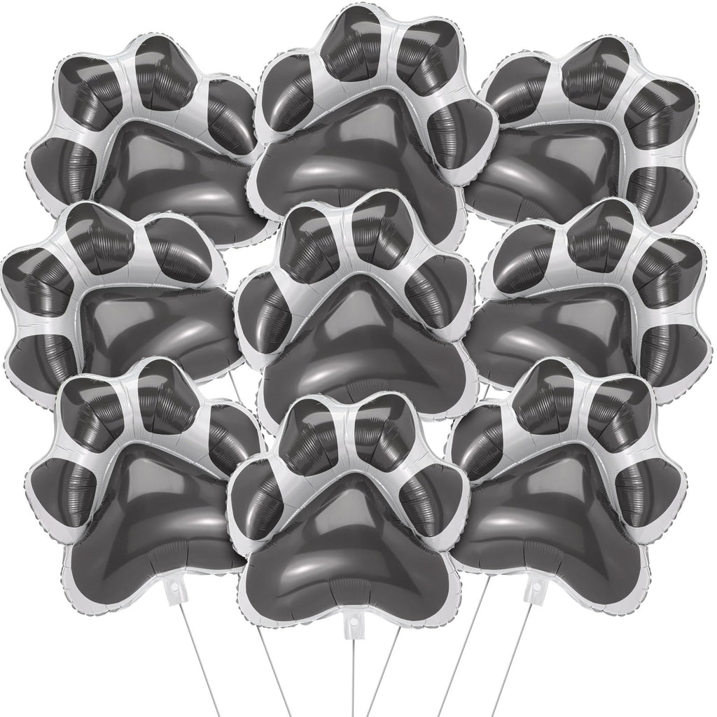 Grey Dog Paw Foil Balloons – 9 Pack, 28x26 Inches, Self-Sealing Aluminum Balloons for Puppy Birthday Parties