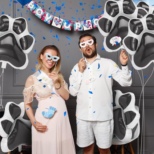 Grey Dog Paw Foil Balloons – 9 Pack, 28x26 Inches, Self-Sealing Aluminum Balloons for Puppy Birthday Parties