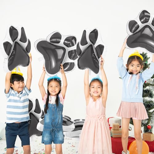 Grey Dog Paw Foil Balloons – 9 Pack, 28x26 Inches, Self-Sealing Aluminum Balloons for Puppy Birthday Parties