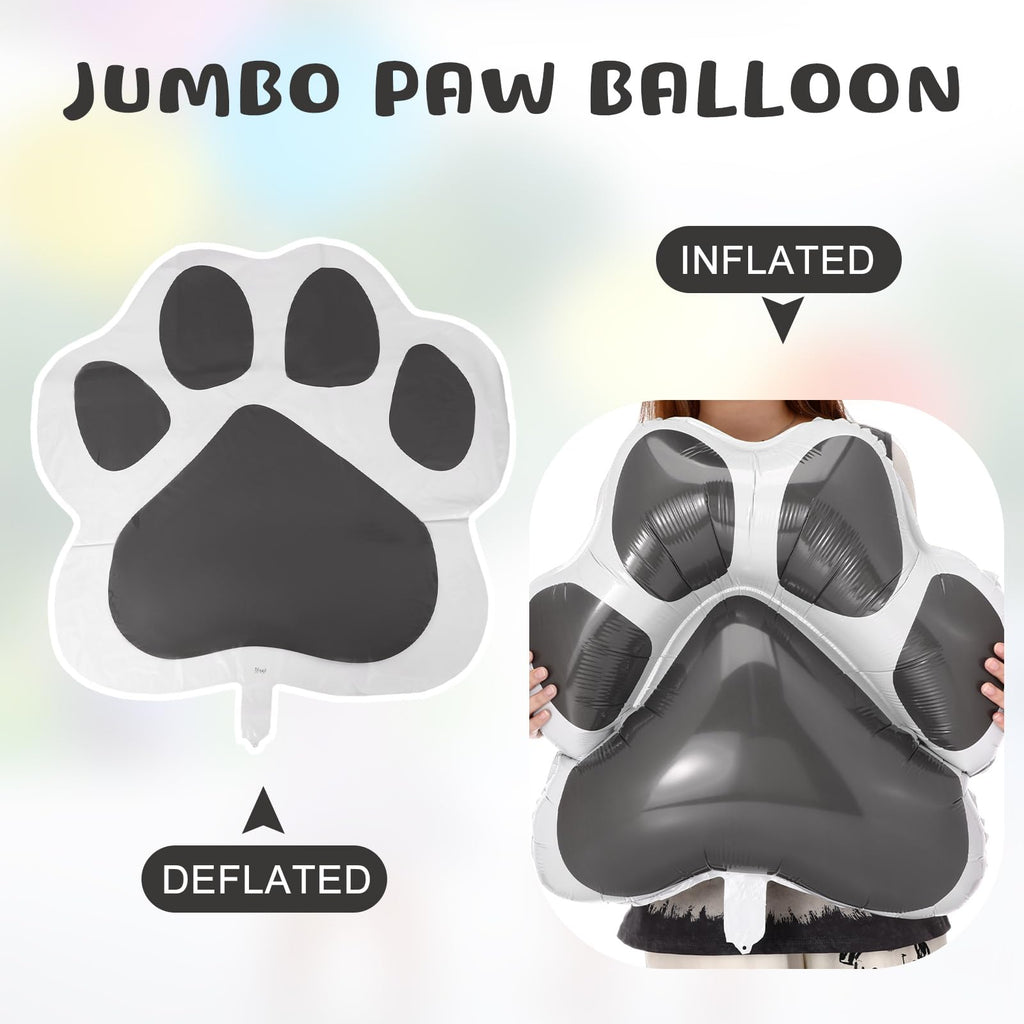 Grey Dog Paw Foil Balloons – 9 Pack, 28x26 Inches, Self-Sealing Aluminum Balloons for Puppy Birthday Parties
