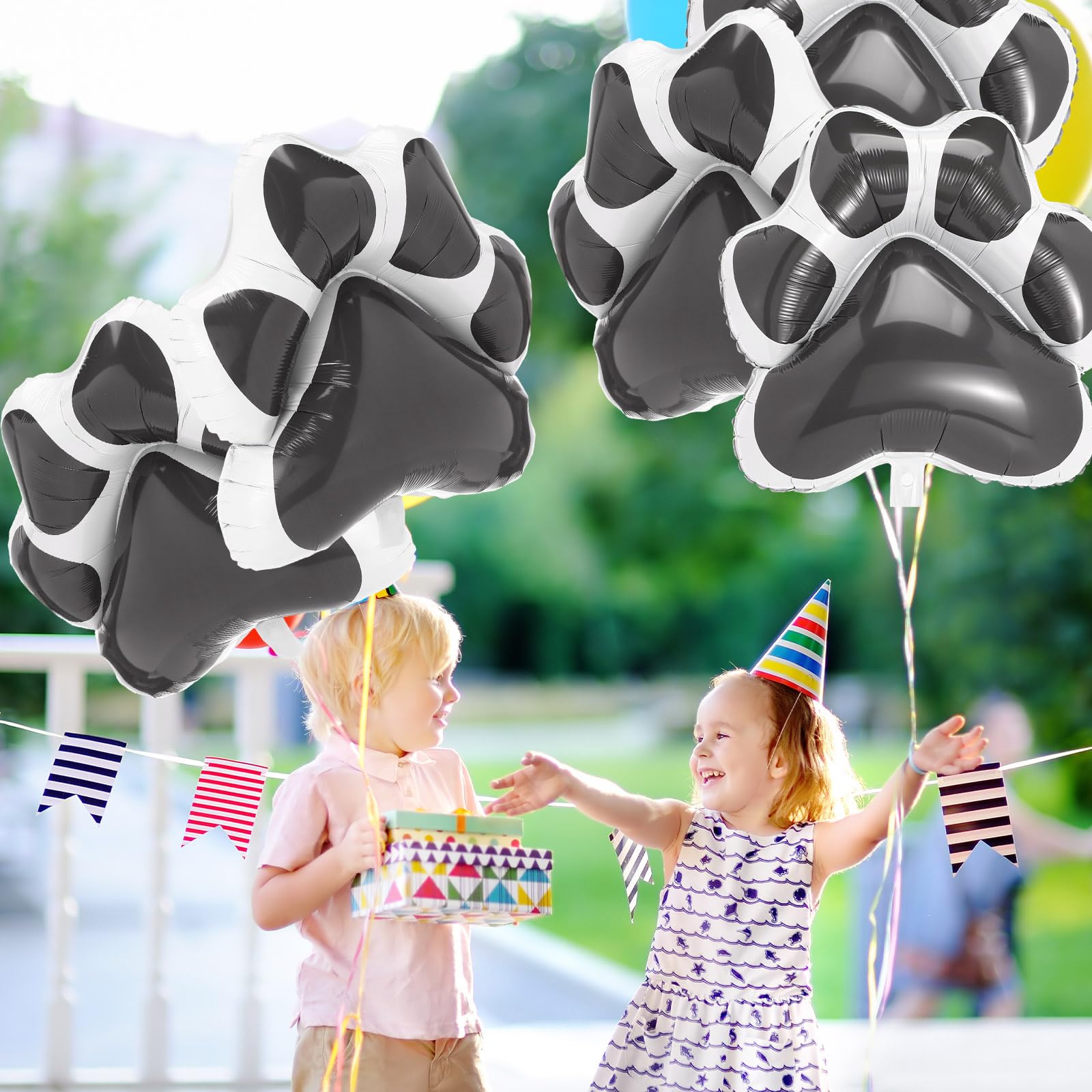 Grey Dog Paw Foil Balloons – 9 Pack, 28x26 Inches, Self-Sealing Aluminum Balloons for Puppy Birthday Parties
