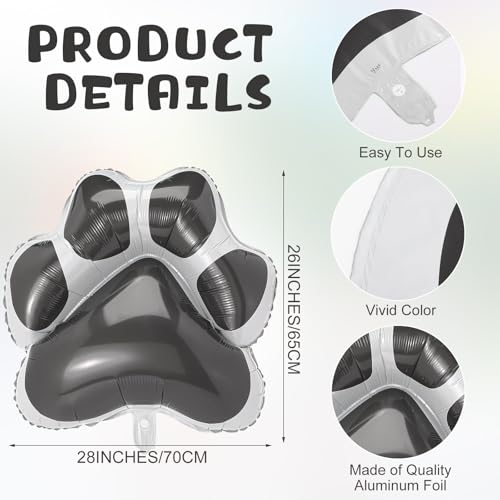 Grey Dog Paw Foil Balloons – 9 Pack, 28x26 Inches, Self-Sealing Aluminum Balloons for Puppy Birthday Parties