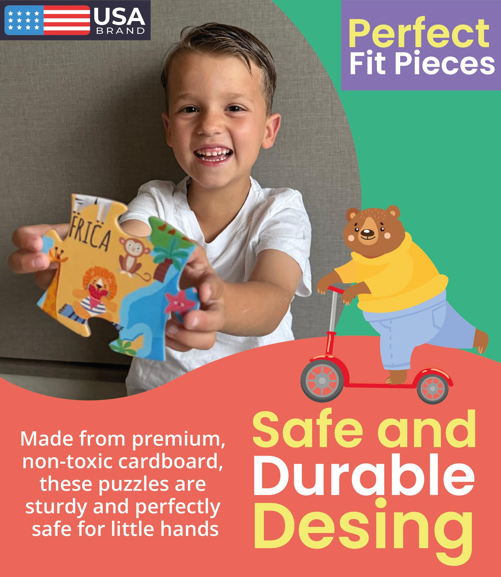 GROWONDER Floor Puzzle for Kids Ages 3-8 – 48 Piece Animals of the World with 2 Coloring Posters