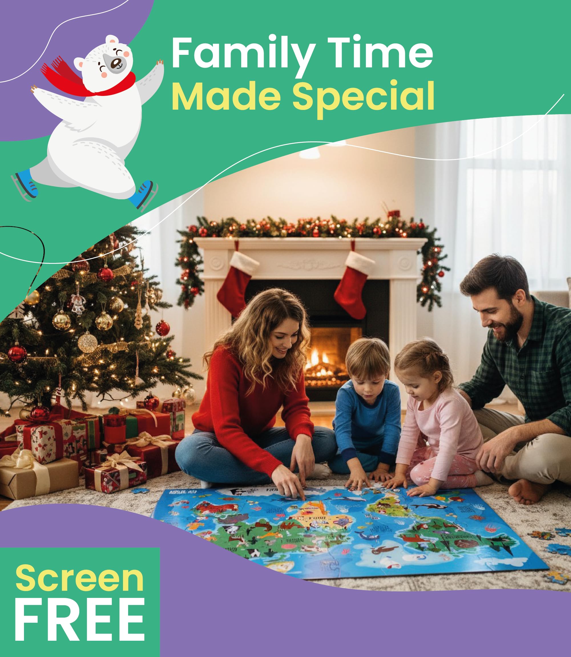 GROWONDER Floor Puzzle for Kids Ages 3-8 – 48 Piece Animals of the World with 2 Coloring Posters