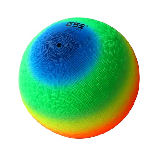 GSE 10" Rainbow Playground Ball: Inflatable, Soft Grip, Tear-Resistant for Kids & Adults