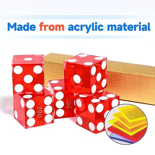 GSE AAA 19mm Casino Craps Dice Set of 5 - Razor Sharp Edges & Serialized