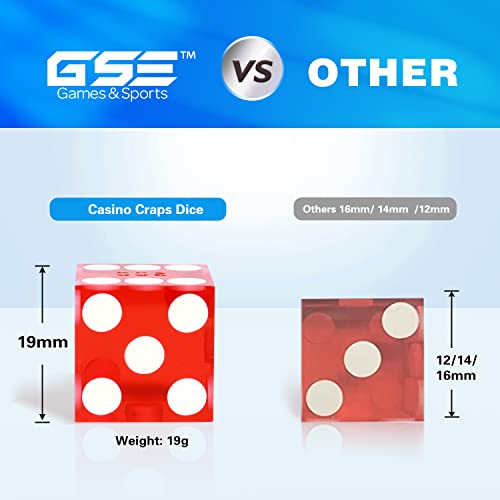 GSE AAA 19mm Casino Craps Dice Set of 5 - Razor Sharp Edges & Serialized