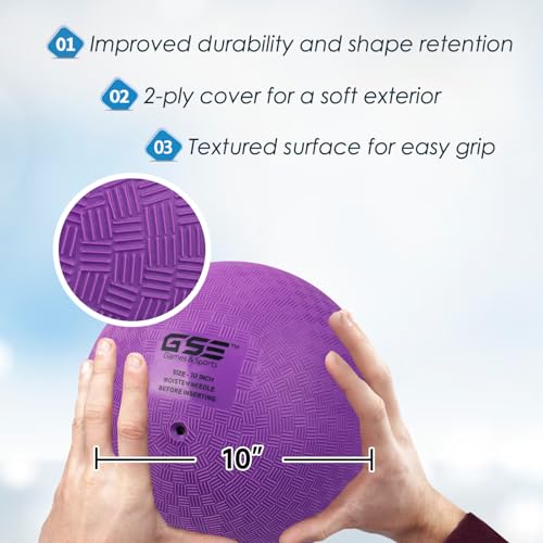 GSE Games & Sports Expert 10 Inch Purple Inflatable Playground Ball - Tear-Resistant PVC for Kickball, Dodgeball, and Recess Games