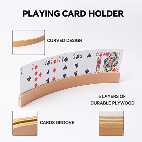 GSE Games & Sports Expert 4-Pack Wooden Card Holders – Curved 12.5-Inch Playing Card Racks for Bridge, Rummy, UNO & More