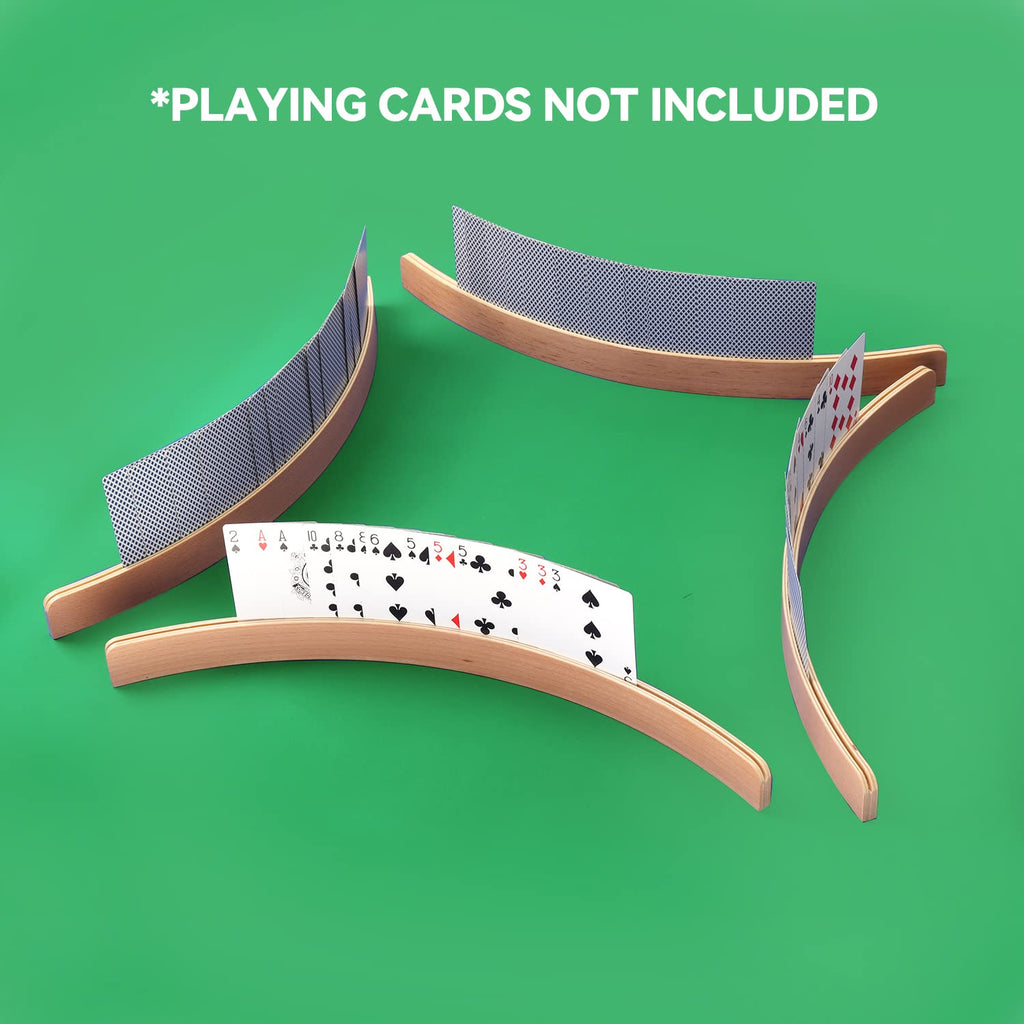 GSE Games & Sports Expert 4-Pack Wooden Card Holders – Curved 12.5-Inch Playing Card Racks for Bridge, Rummy, UNO & More