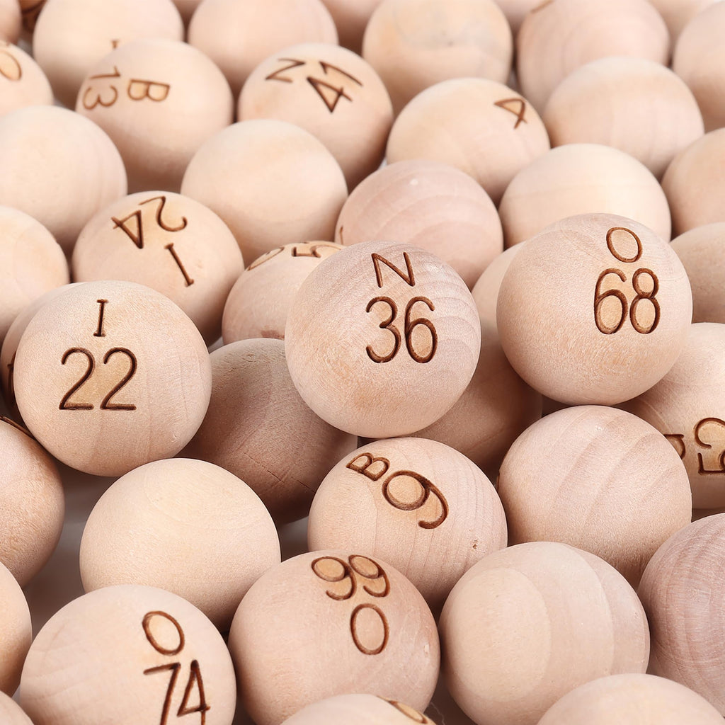 GSE Games & Sports Expert 7/8-Inch Solid Wood Bingo Balls – 75 Engraved Numbers Plus 2 Blanks