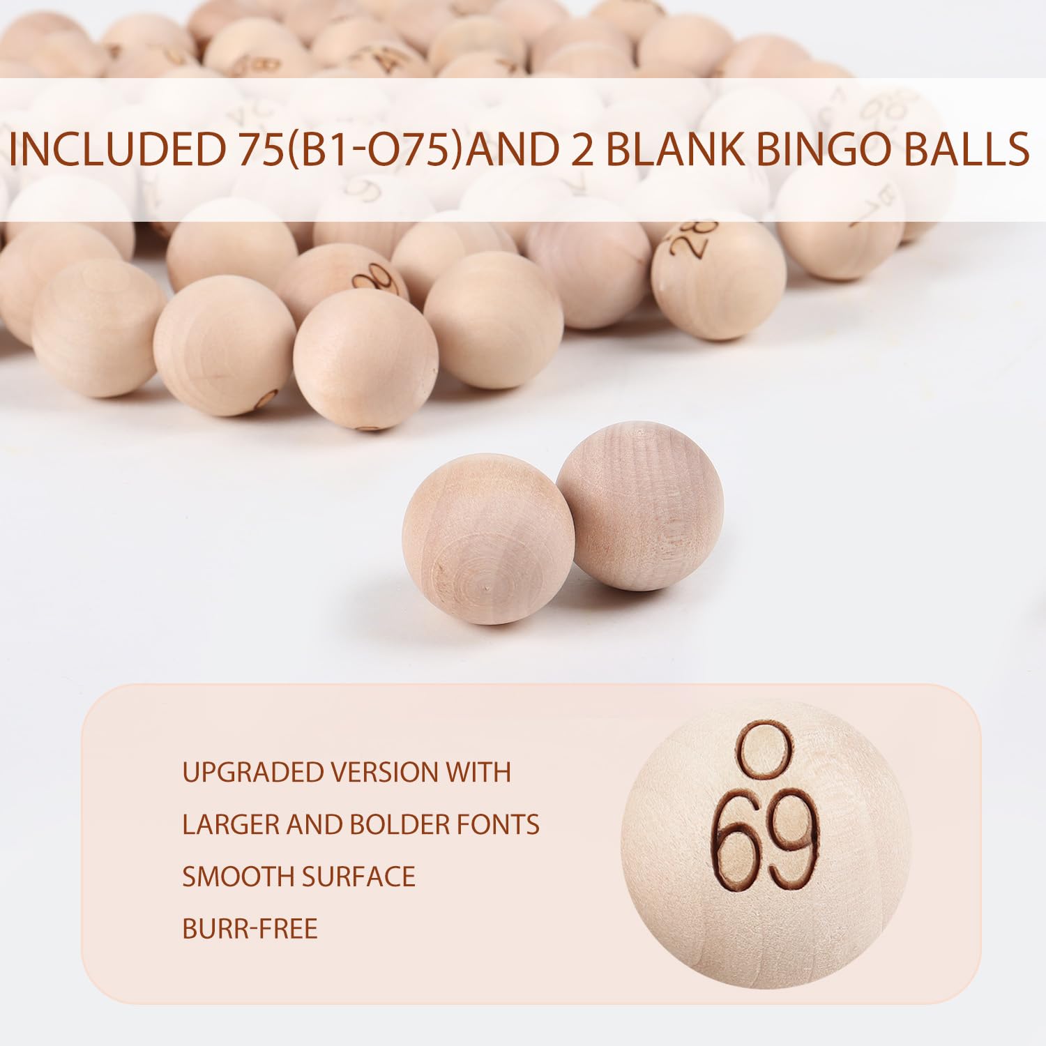 GSE Games & Sports Expert 7/8-Inch Solid Wood Bingo Balls – 75 Engraved Numbers Plus 2 Blanks