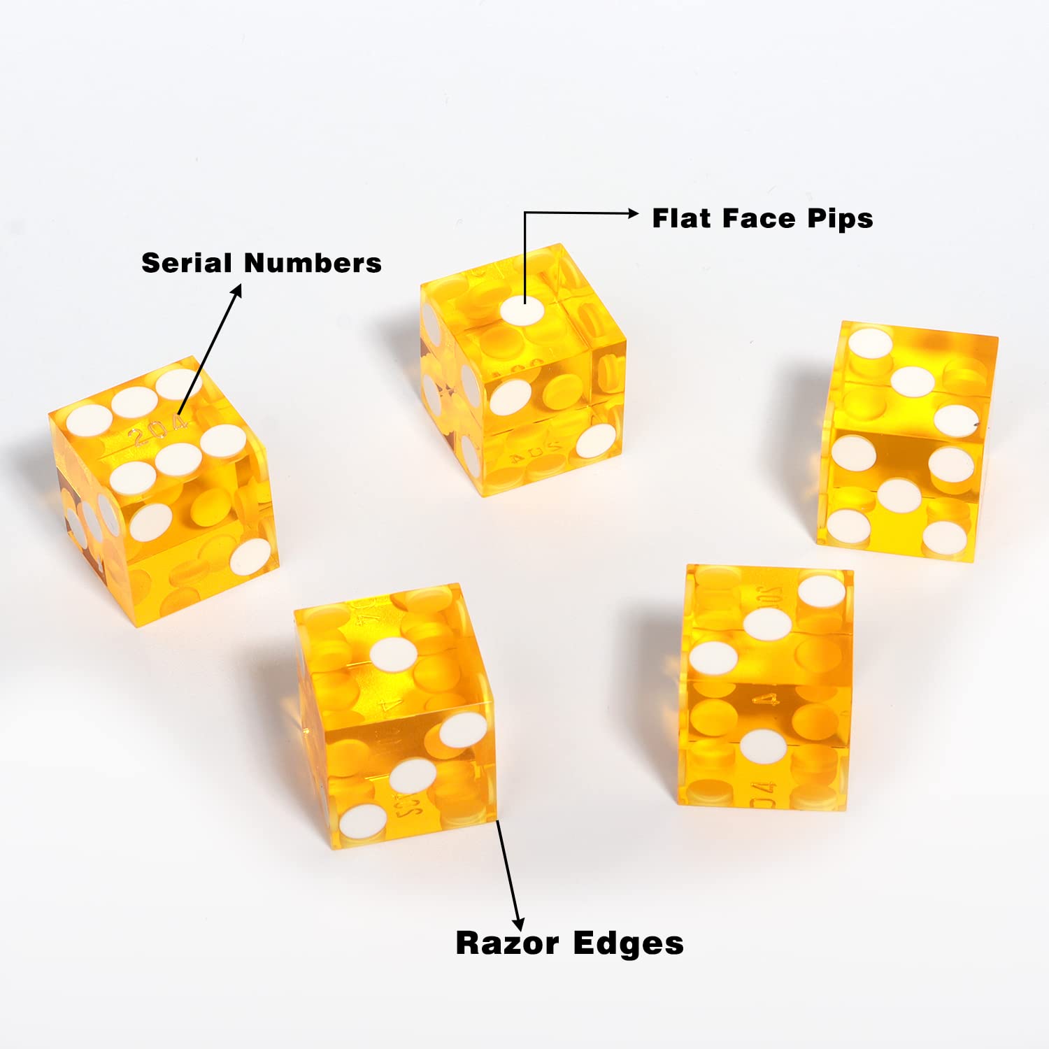 GSE Games & Sports Expert AAA Grade 19mm Pro Vegas Casino Craps Dice Set of 5 – Razor Sharp Edges, Serialized Numbers