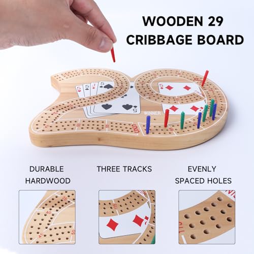 GSE Games & Sports Expert Wooden 3-Track 29 Cribbage Board – Classic Game for 2-3 Players